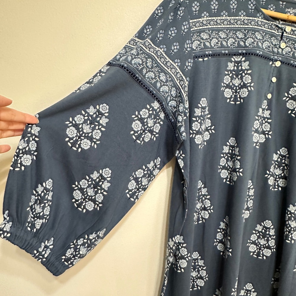 J. Jill Pure Jill Boho Peasant Blouse Women XL Tall Blue Floral Cotton Modal NEW - Picture 4 of 8
